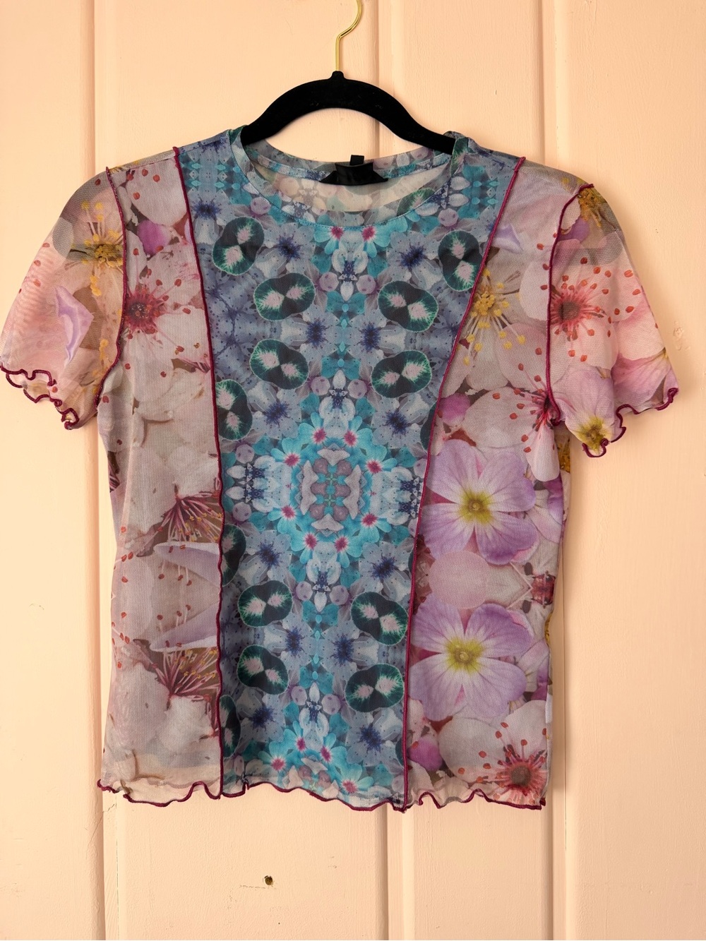 Sheer Floral Panel Tee in Multicolor - Unbranded SzS